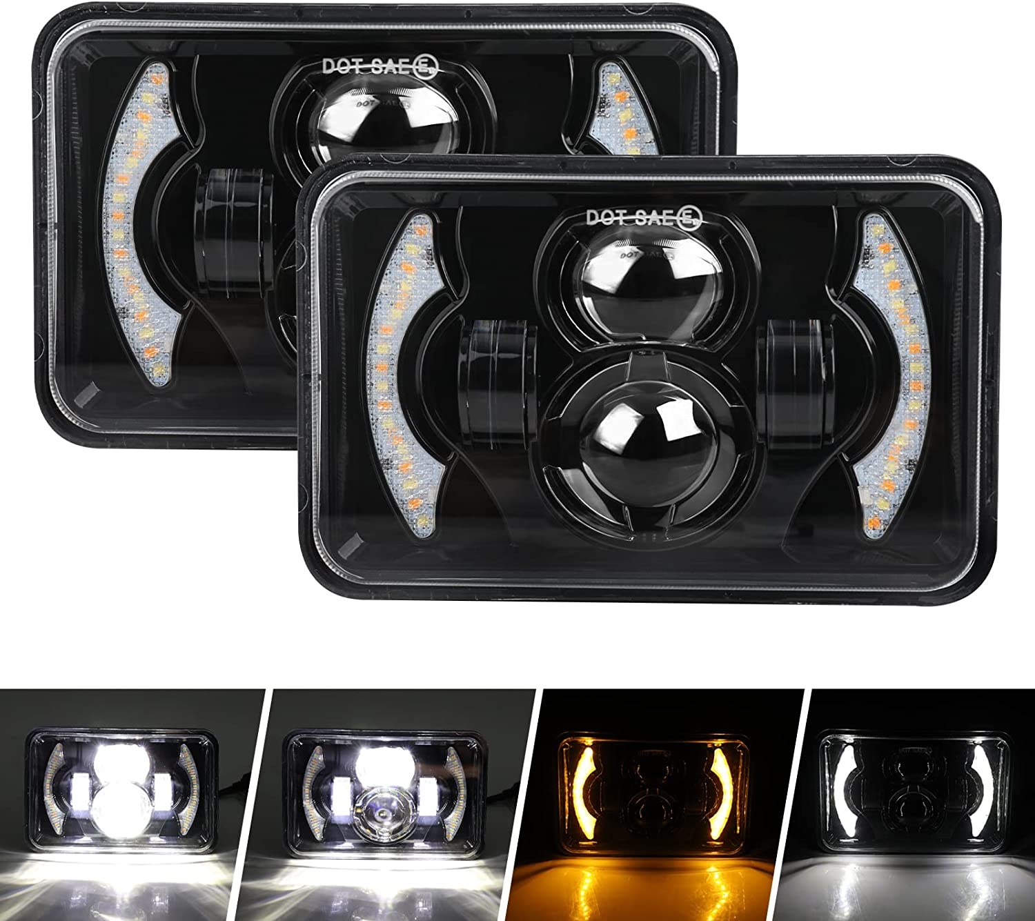 Embroidery Effect - 80W 4X6 นิ้ว LED H4 ไฟหน้าโปรเจคเตอร์