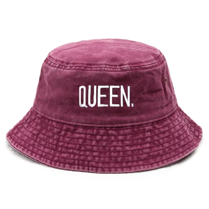 Embroidery Hat Machine - หมวกบักเก็ตวินเทจแบบควีนวอช ปรับแต่งได้ หมวกปักลายตัวอักษรคู่รัก สไตล์ฮิปฮอป หมวกแฟชั่นผ้าฝ้ายสำหรับกิจกรรมกลางแจ้ง หมวกตกปลา