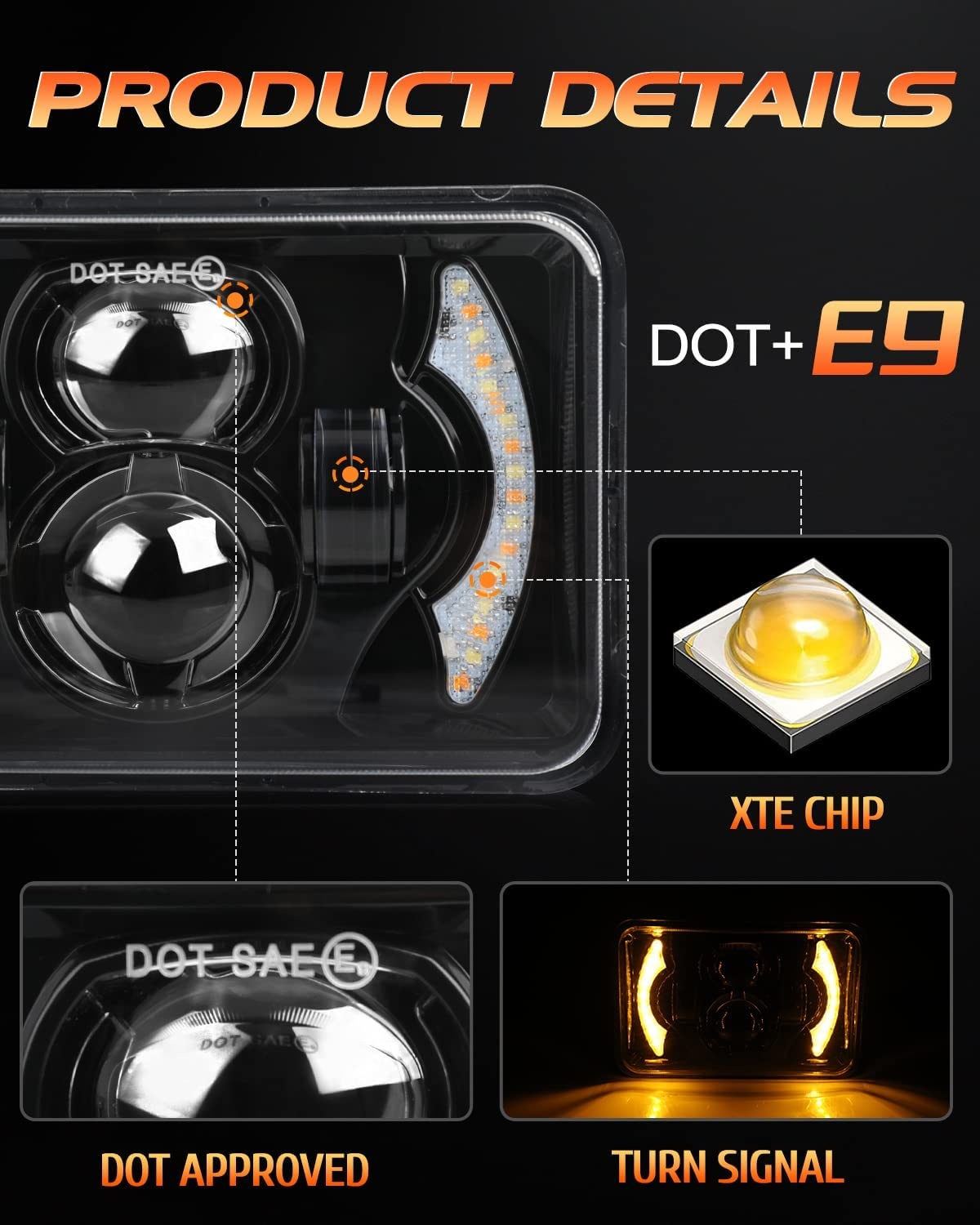 80W 4X6 นิ้ว LED H4 ไฟหน้าโปรเ - Embroidery Effect บทวิจารณ์และราคา