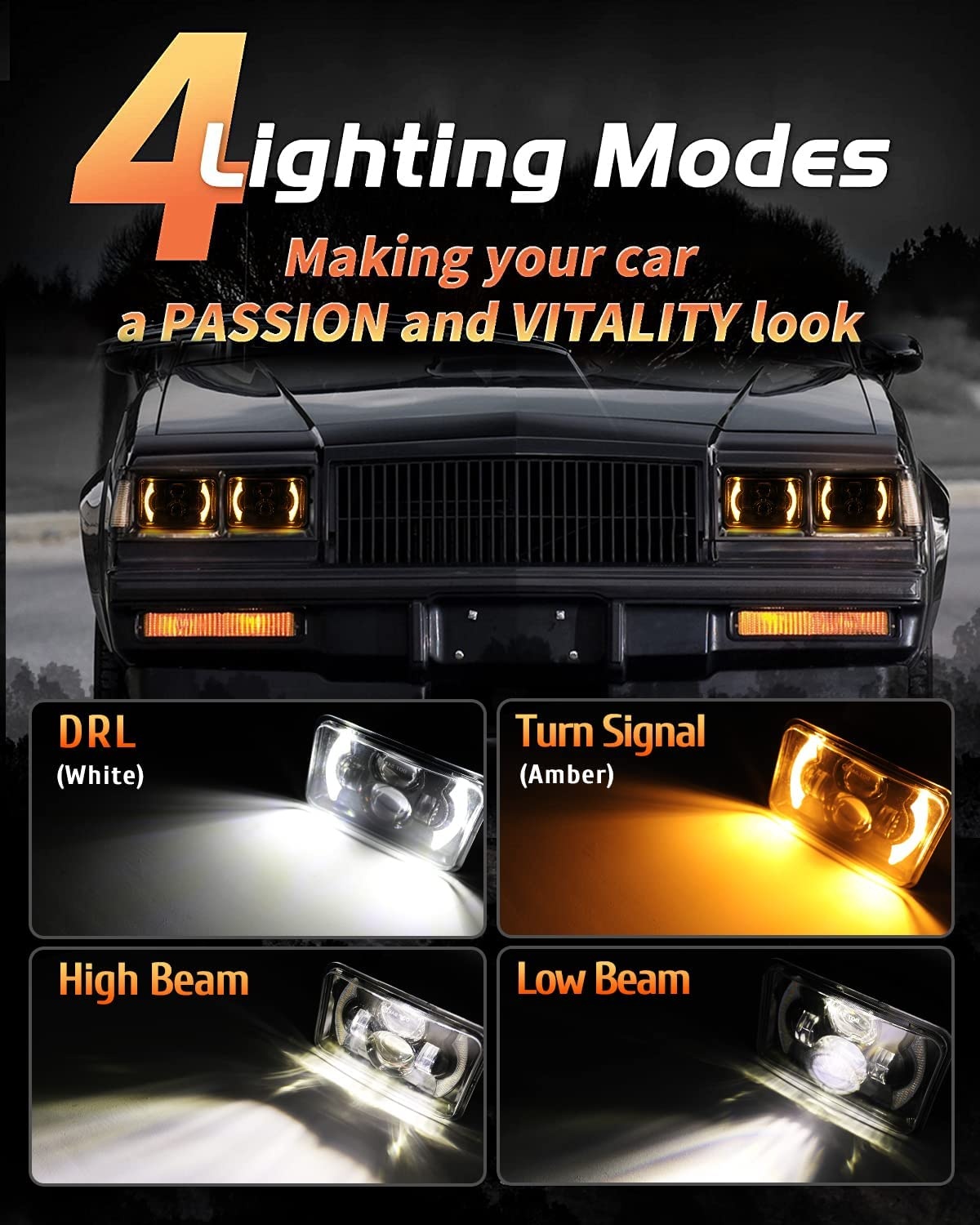 80W 4X6 นิ้ว LED H4 ไฟหน้าโปรเ - Embroidery Effect บทวิจารณ์และราคา