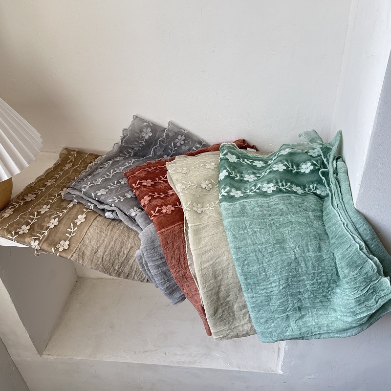 ผ้าพันคอผ้าฝ้ายผสมลินินแต่งลูก - Embroidery Towel บทวิจารณ์และราคา