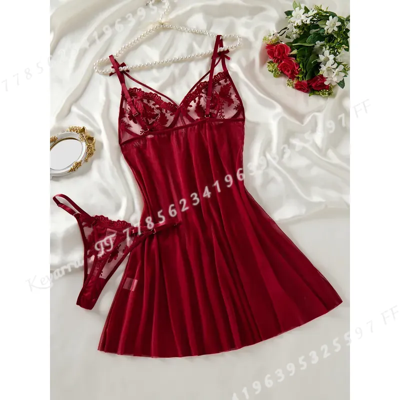 ชุดนอนสีแดงไวน์สำหรับผู้หญิง ส - Embroidery Style บทวิจารณ์และราคา